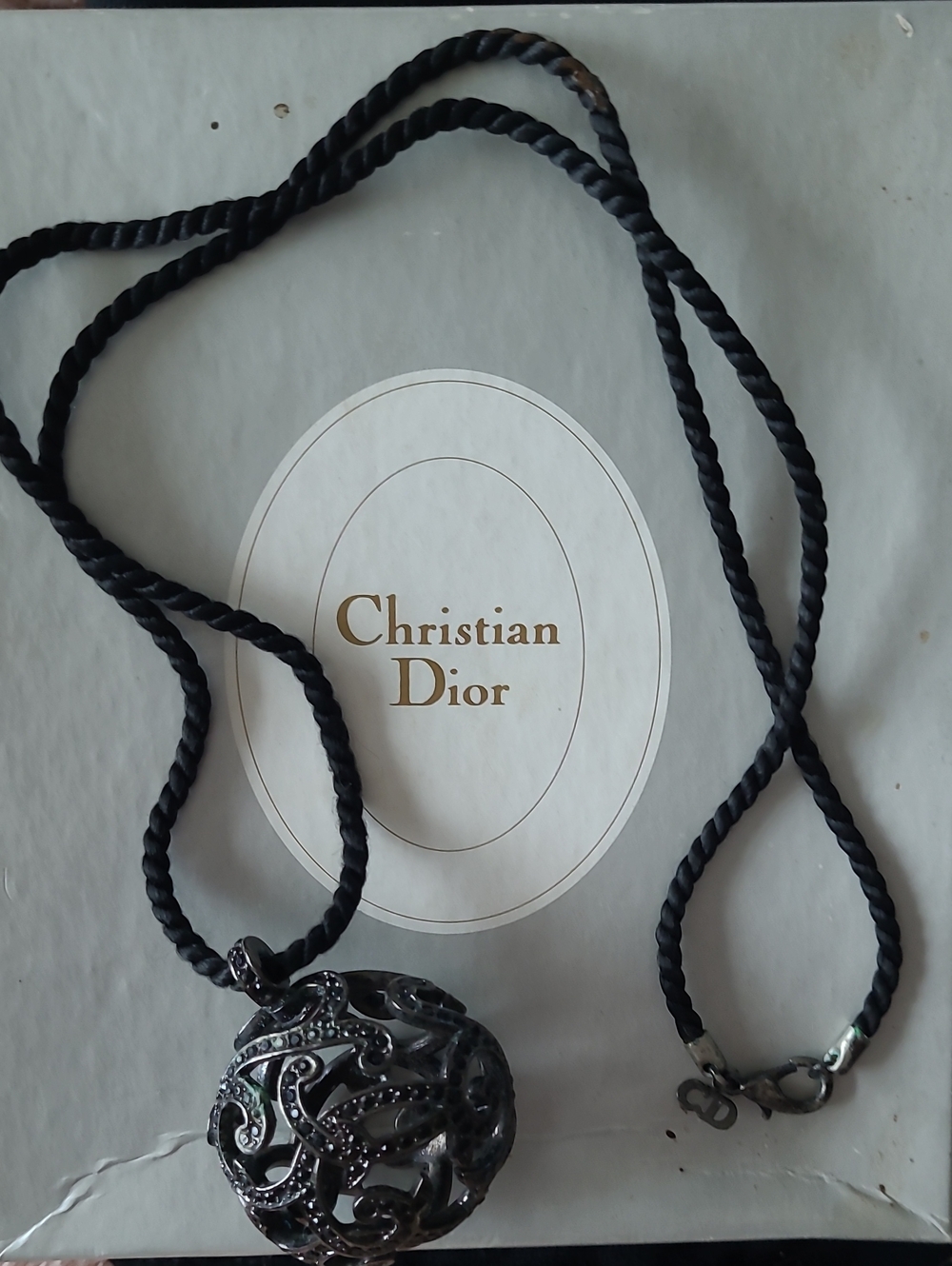 Dior Black Oxidized Filigree Round Pendant Necklace